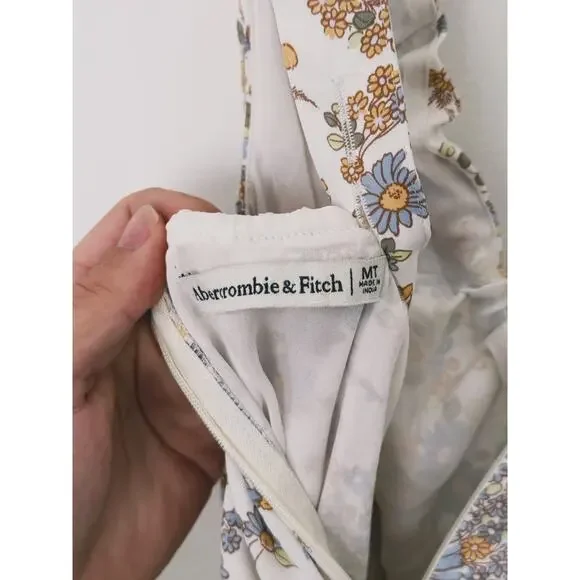 Abercrombie & Fitch Floral Babydoll Slip Midi Dress Medium Tall Cottage Romantic - Picture 5 of 9